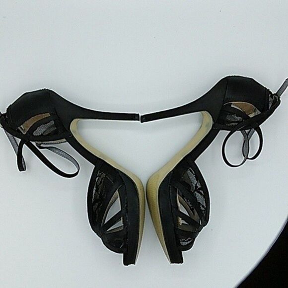DEB Heels Shoes Size 8.5 Black Open Toe Strappy Lace Fabric - Picture 8 of 15